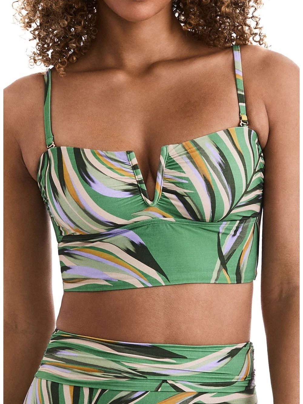 Mimi Flamingo Finn Midkini Green Swim Top Coastal Leaves 6